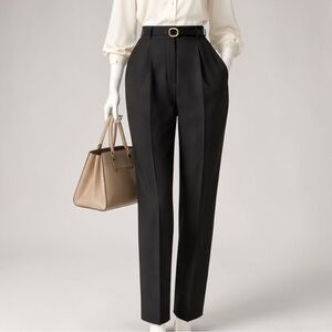 Classic High-Waist Olive Green Tailored Pants